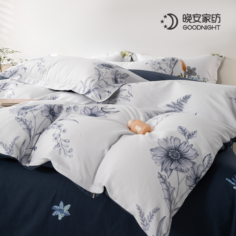 晚安-40支纯棉床单四件套-年华 灰蓝色 200*230cm